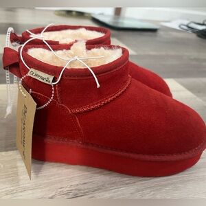 BearPaw Red Suede Ankle Boots